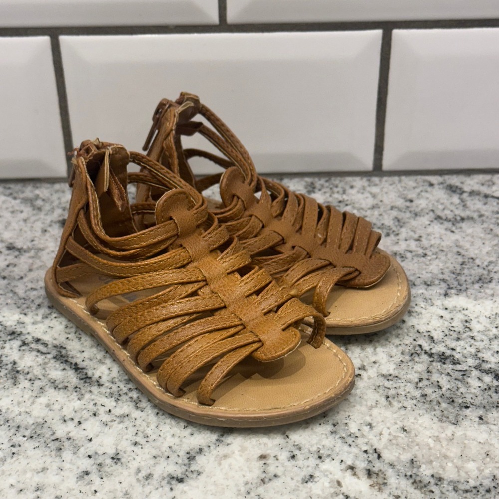 Old Navy Toddler 5 Gladiator Sandals Brown Strappy Back Zip Boho‎ Summer Casual